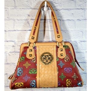 Sharif Leather Patterned Handbag & Matching Crossbody Purse Goldtone Boho Gypsy